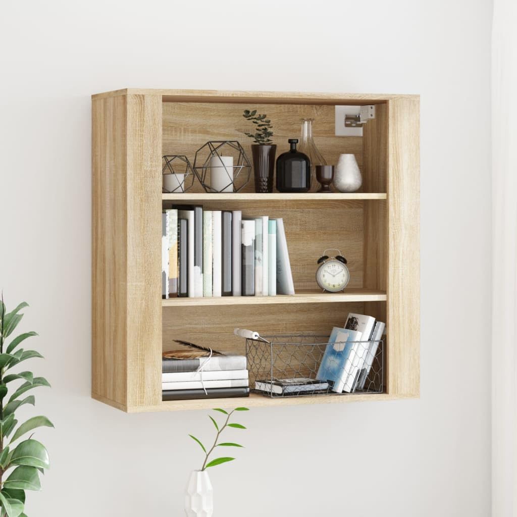 Armadio da parete in rovere Sonoma, 80 x 33 x 80 cm, con 3 scomparti, organizer per soggiorno, camera da letto, corridoio, cucina, versatile armadio multiuso con anta e ripiano