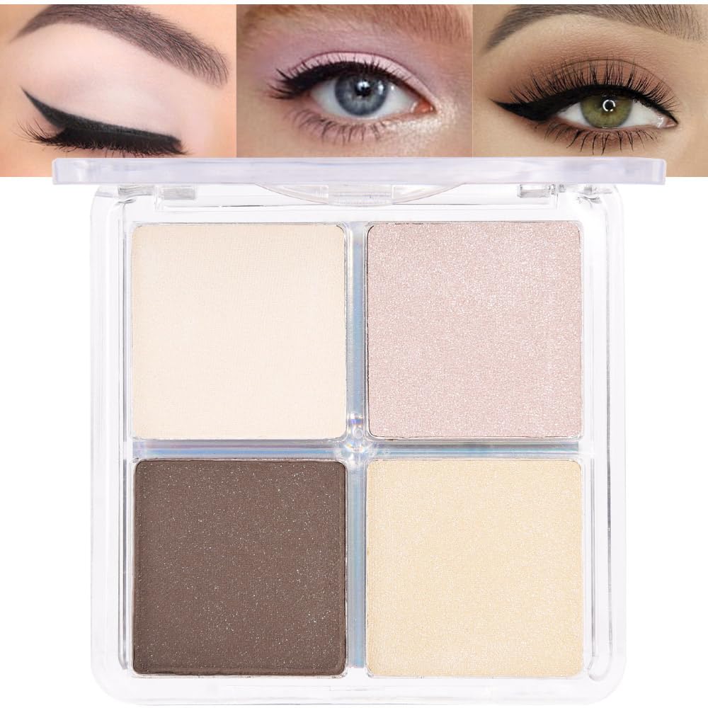 evpct Eyeshadow Quad Palette, Nude Champagne Cocoa Brown Beige Glitter Shimmer Metallic Matte High Pigment Eye shadow Palette Makeup for older Women,