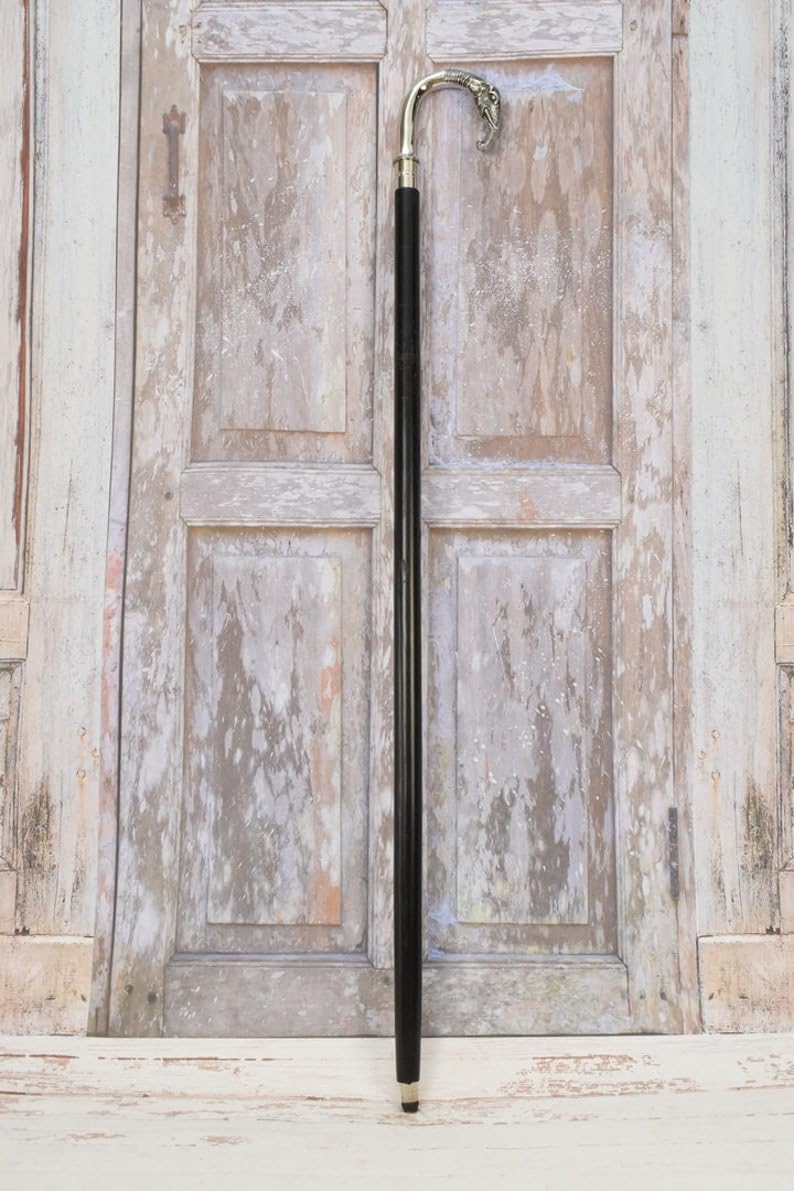 Generic Bastone da passeggio in legno con testa di elefante, in stile vintage, ideale come regalo per nonno, 91 cm, finitura in nichel