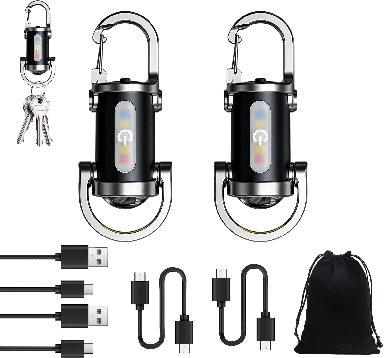 2 Pack Rechargeable Keychain Flashlight with Power Bank Function High Lumens Mini LED Torch 5 Light Modes USB Charging EDC Pocket Light for Camping Hiking Emergency