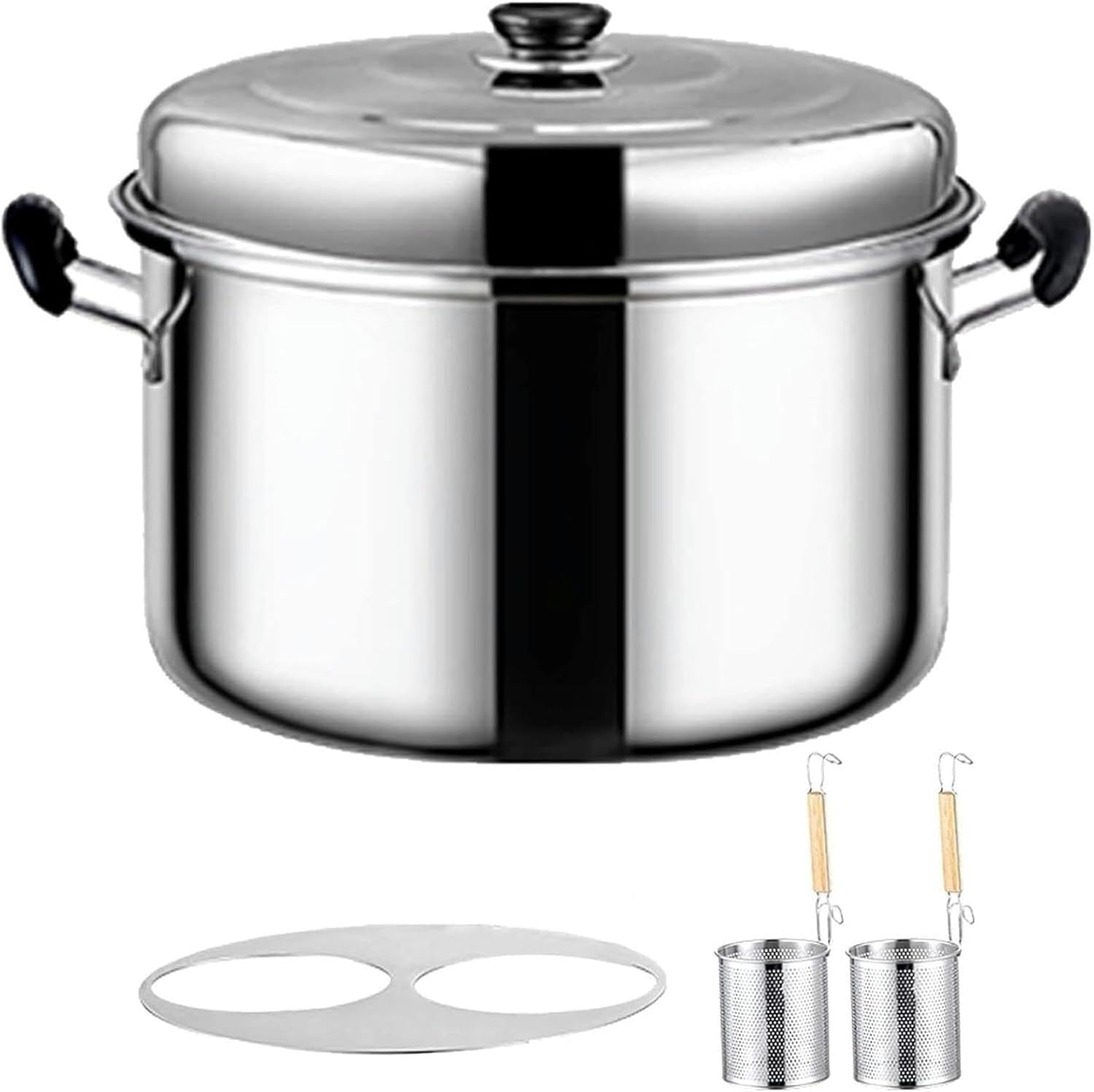 パスタポットパスタクッカー、ザル付きパスタポット、ステンレススチール野菜麺調理鍋、蓋付き業務用2/3/4穴スープポットセット、ガスコ