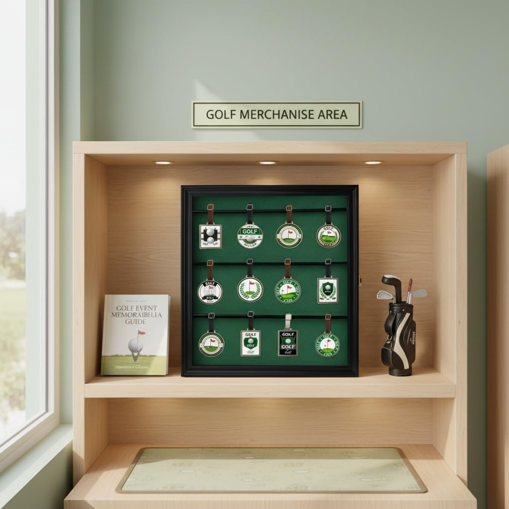 Golf Club Bag Tag Collection Display Case Holds Wall Mount Wooden Shadow Box W/98% UV Acrylic Door Lockable Storage Box for Collection (Black - Bag Tag Frame)