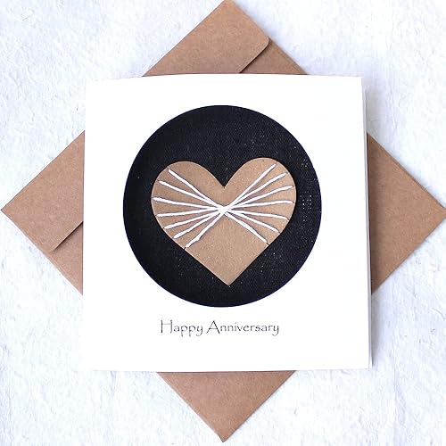 Miniatura 5 de Camellia Bees Tarjeta de boda de algodón para ella él, tarjeta hecha a mano para pareja feliz, esposa, marido (02nd negro)