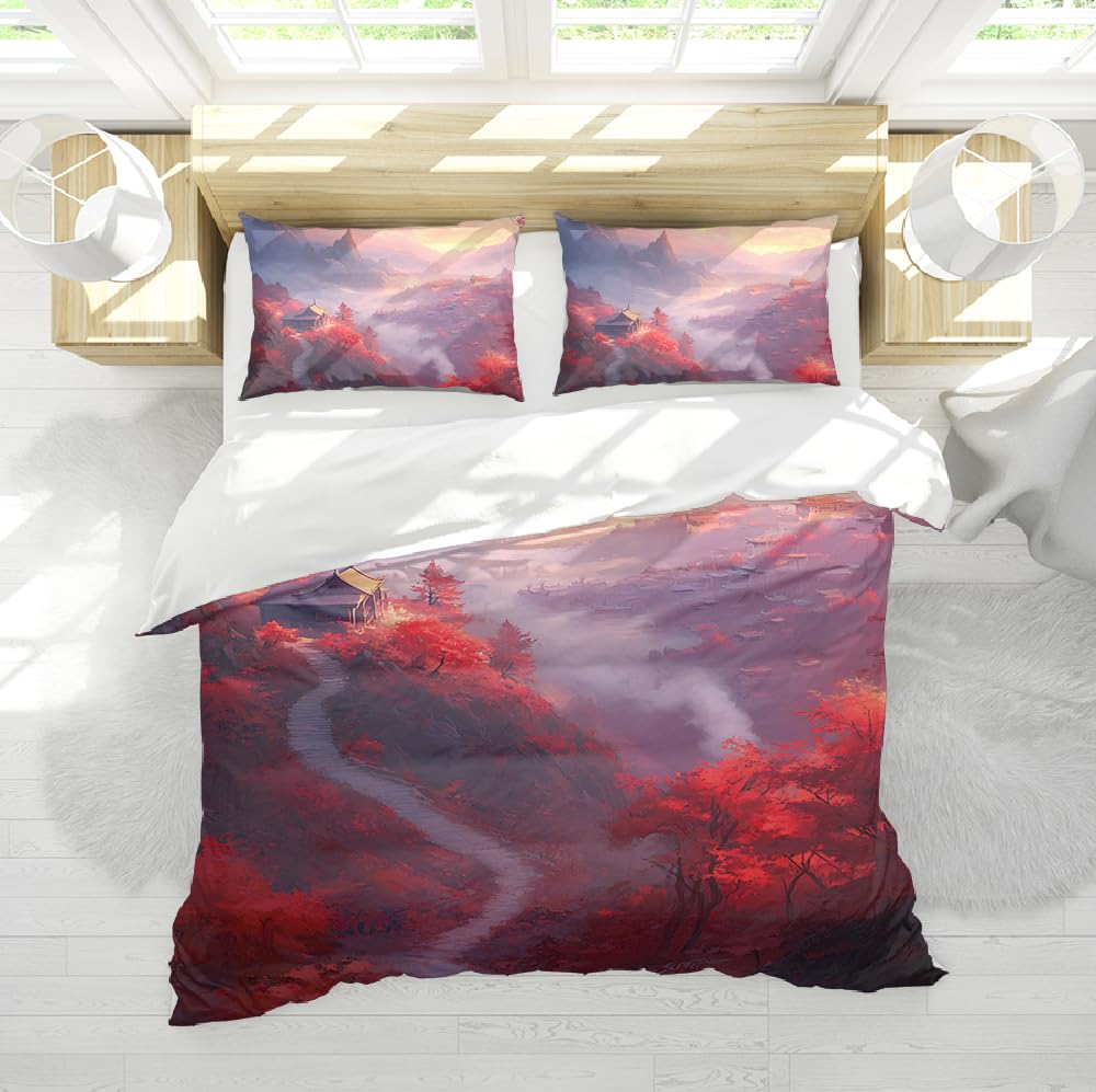 Housse couette 3 pièces doux respirant style japonais avec 2 couvre-oreiller