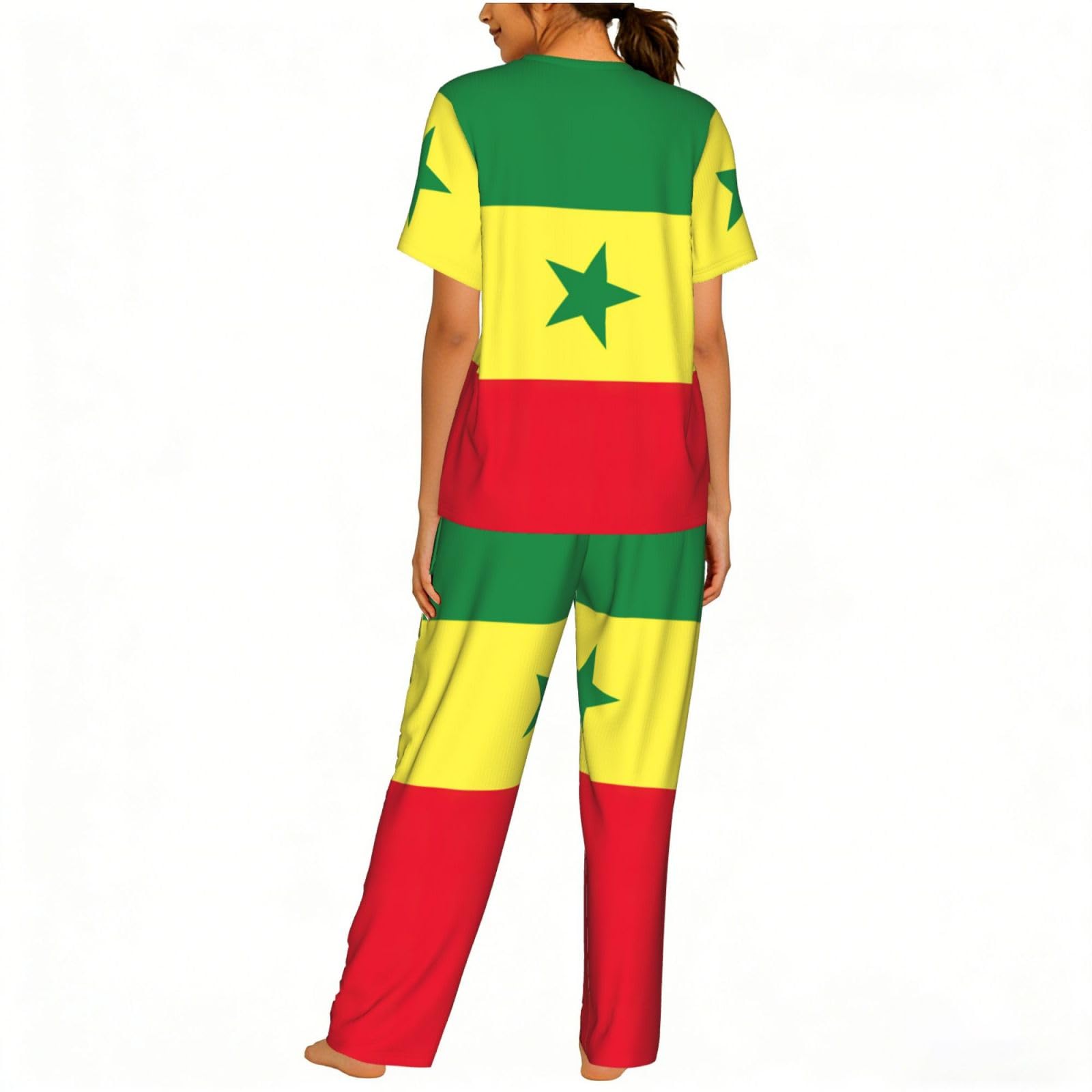 Flaga Senegalu nadruk damska piżama z krótkim rękawem zestaw bielizna nocna lato miękka wygodna domowa bielizna nocna