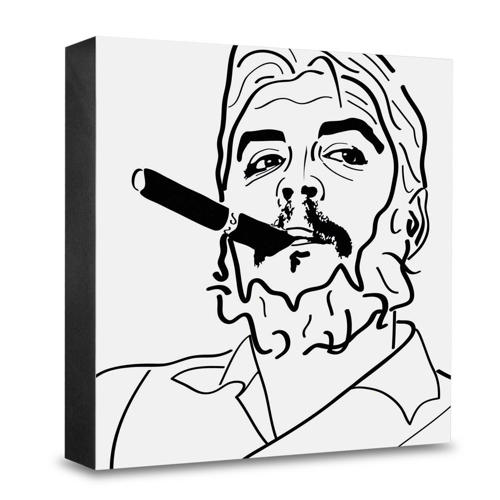 Bloc photo Che Guevara en bois noir et blanc pour déco de salon rétro