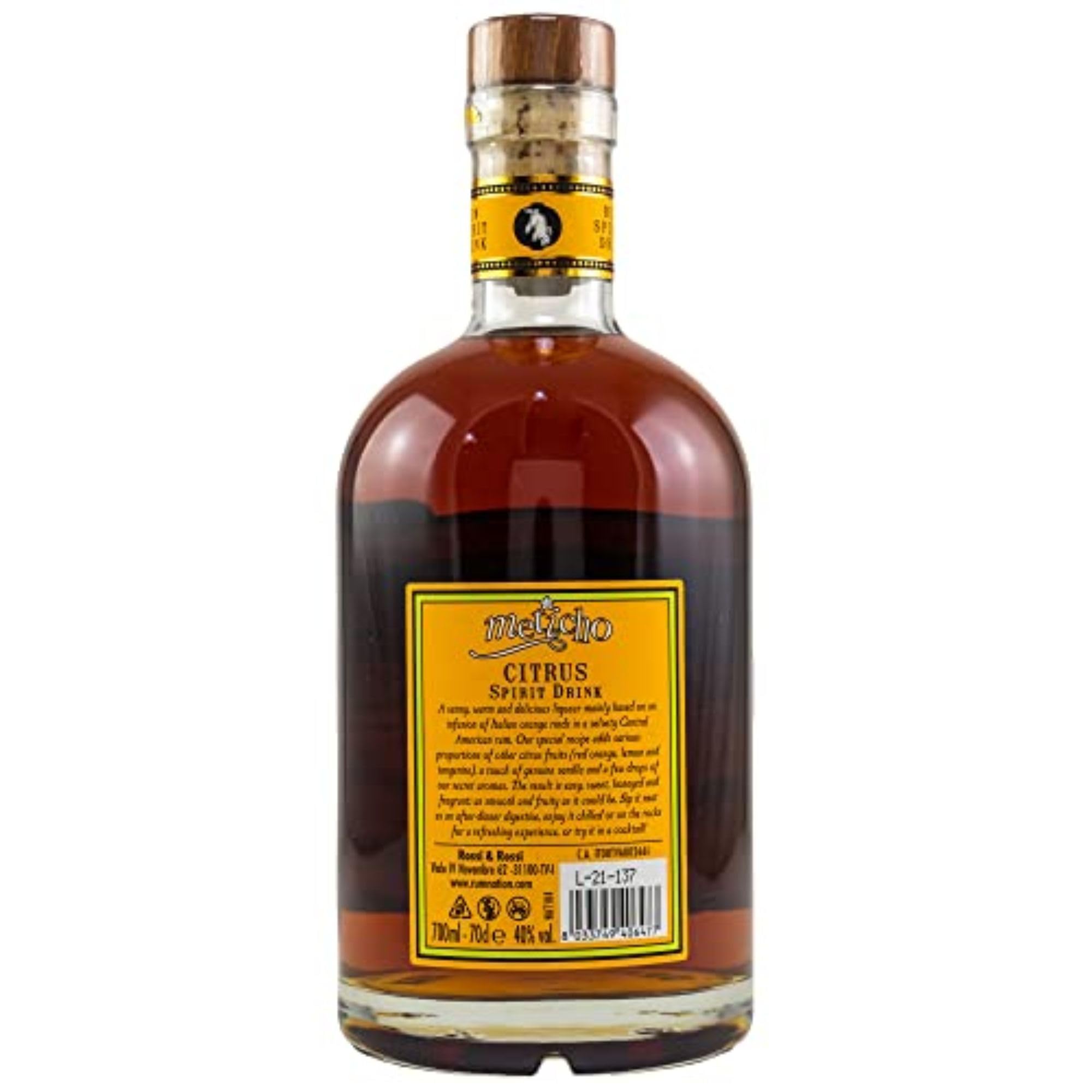 Rum Nation | Meticho Citrus Spirit Drink | 700 ml | 40% Vol. | Weich & fruchtig | Auf Basis von Rum aus Zentralamerika | Noten von Vanille & Honig | Ideal für Rum Einsteiger