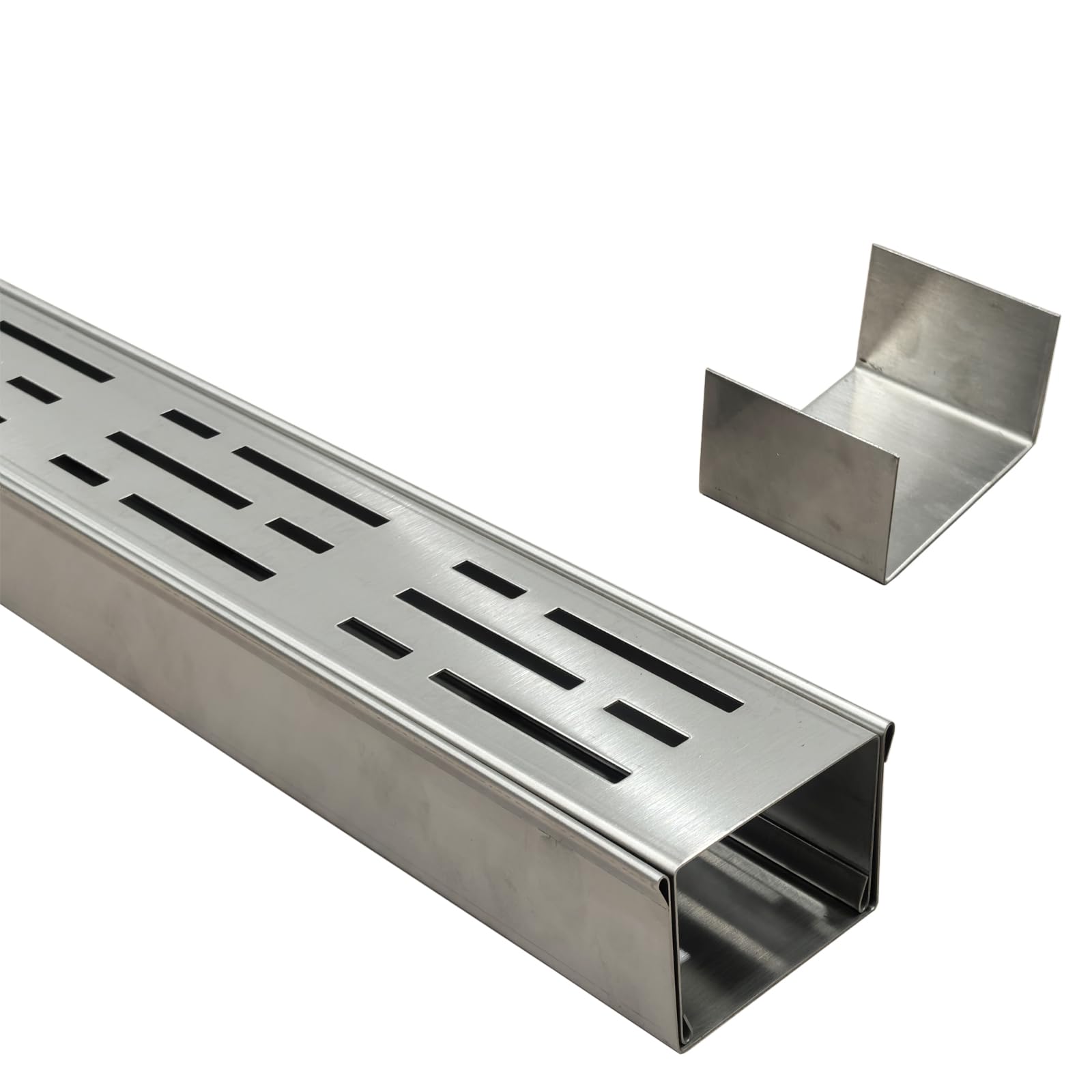 Caniveau Etroit Terrasse 7 Cm de Large, 1 M de Long, Caniveau Exterieur Extra Plat de ExtéRieur en Acier Inoxydable 304 avec Raccord, Canalisation de Drainage pour Balcon/Trottoir