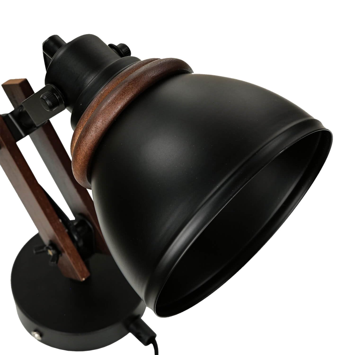 Licht-Erlebnisse Wandleuchte mit Kabel Schalter Metall Holz in Schwarz Natur verstellbar E14 Retro Wandlampe Wohnzimmer Schlafzimmer