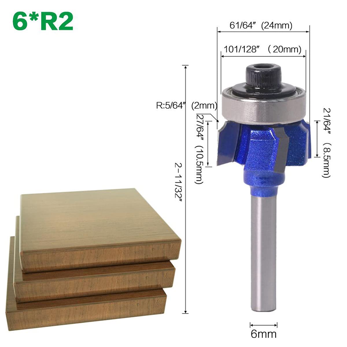 Punta per fresa arrotondata, con gambo da 6 mm, 4 denti, per legno, 051-Z4