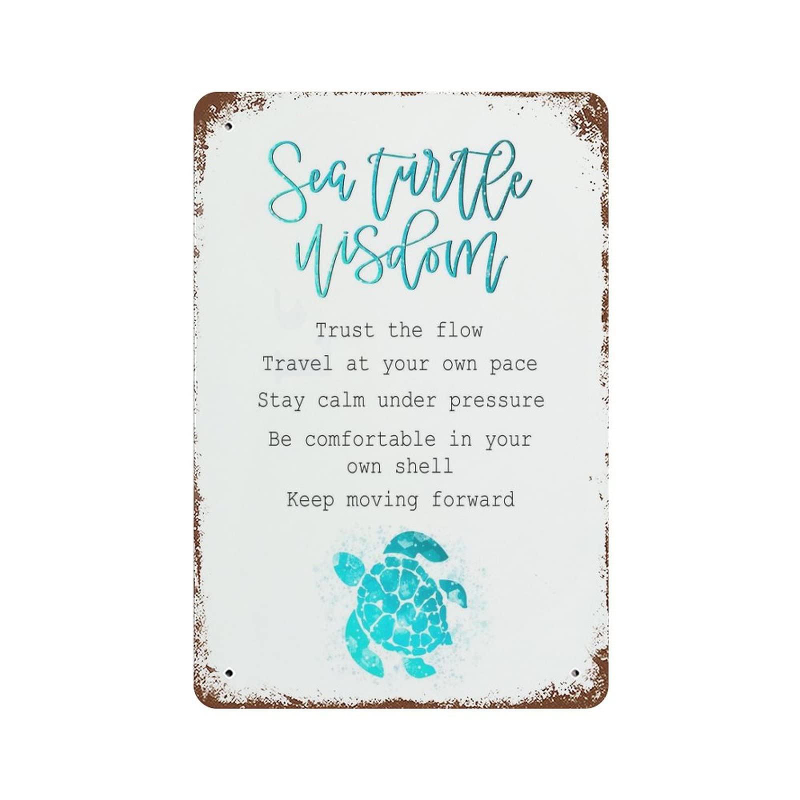 Vintage Sea Turtle Wisdom Ocean Metal Tin Sign Beach Quote Inspirational Home Decor Funny Novelty Kitchen Bar Club Garage Garden Farm Wall Art Tin Signs Metal Tin Sign 8X12 Inch