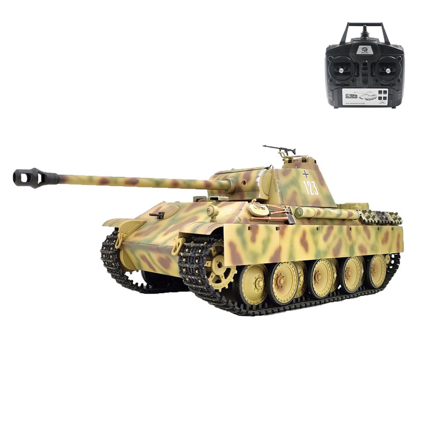 wheelfun Henglong 1/16 7.0 Mainboard RC Serbatoio Militare Tedesco Pantera G 3879 Cambio in Acciaio BB IR Suono Fumo Radio Batteria 320 Gradi