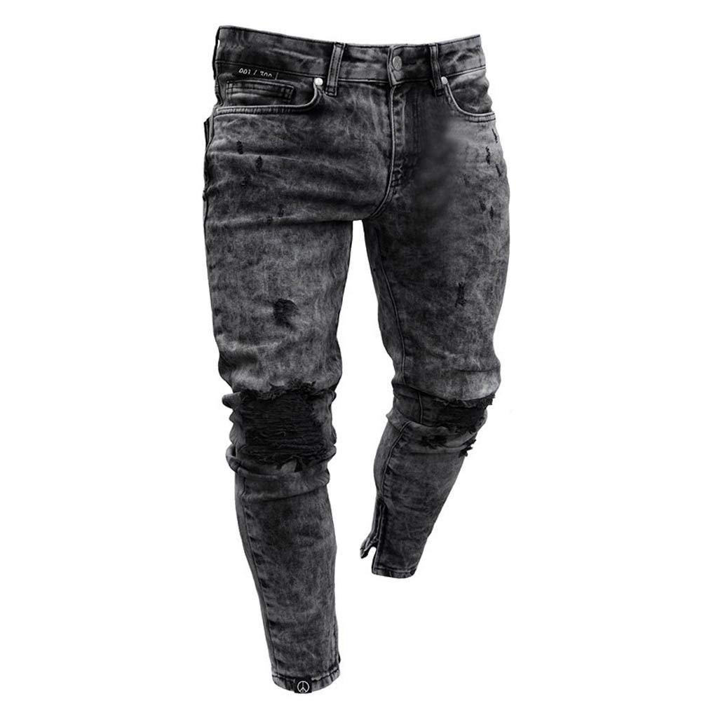 Jeans Uomo Slim Fit Strappati, Pantaloni Di Jeans Da Uomo Tempo Libero Stretch Rilassato Fori Nel Ginocchio Denim Pantaloni Regular Fit Jeans Da Lavoro Jeans Moto Moda Versatile Per Tutte Le Occasioni