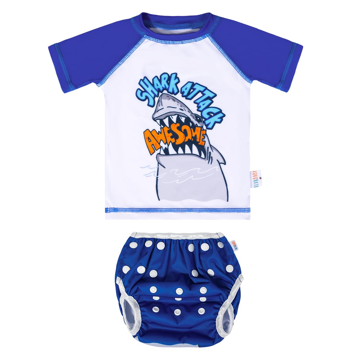 ALVABABY 2-Piece Baby Boy Swimsuit,Infant Toddler Bathing Short Sleeve Swimwear,Baby Reusable Swim Diaper with Matching Top