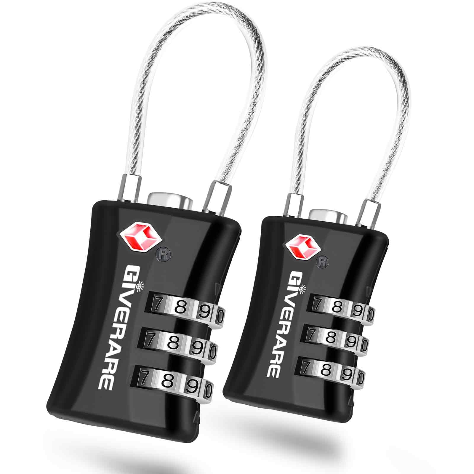 Paquete de 2 candados de equipaje aprobados por la TSA, candado de viaje para maleta de cable, establece tu propia combinación de candado de cremallera de metal, candado de grillete largo de 3 dígitos