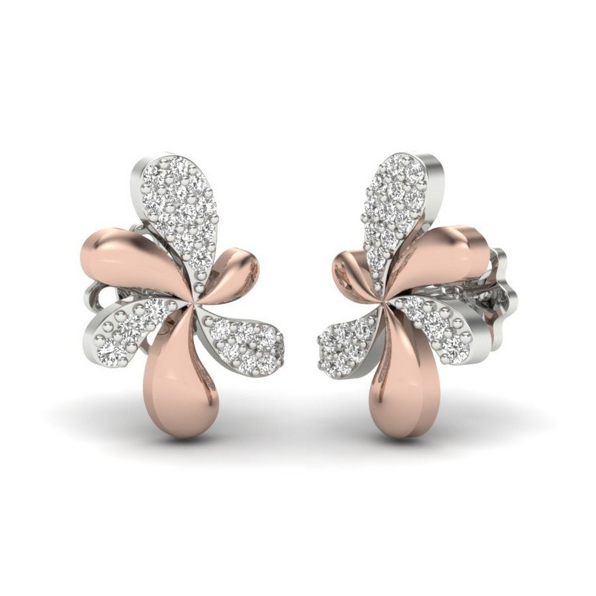 kuberbox 18KT Rose Gold Diamond White Flower Stud Earrings for Women-picture-33