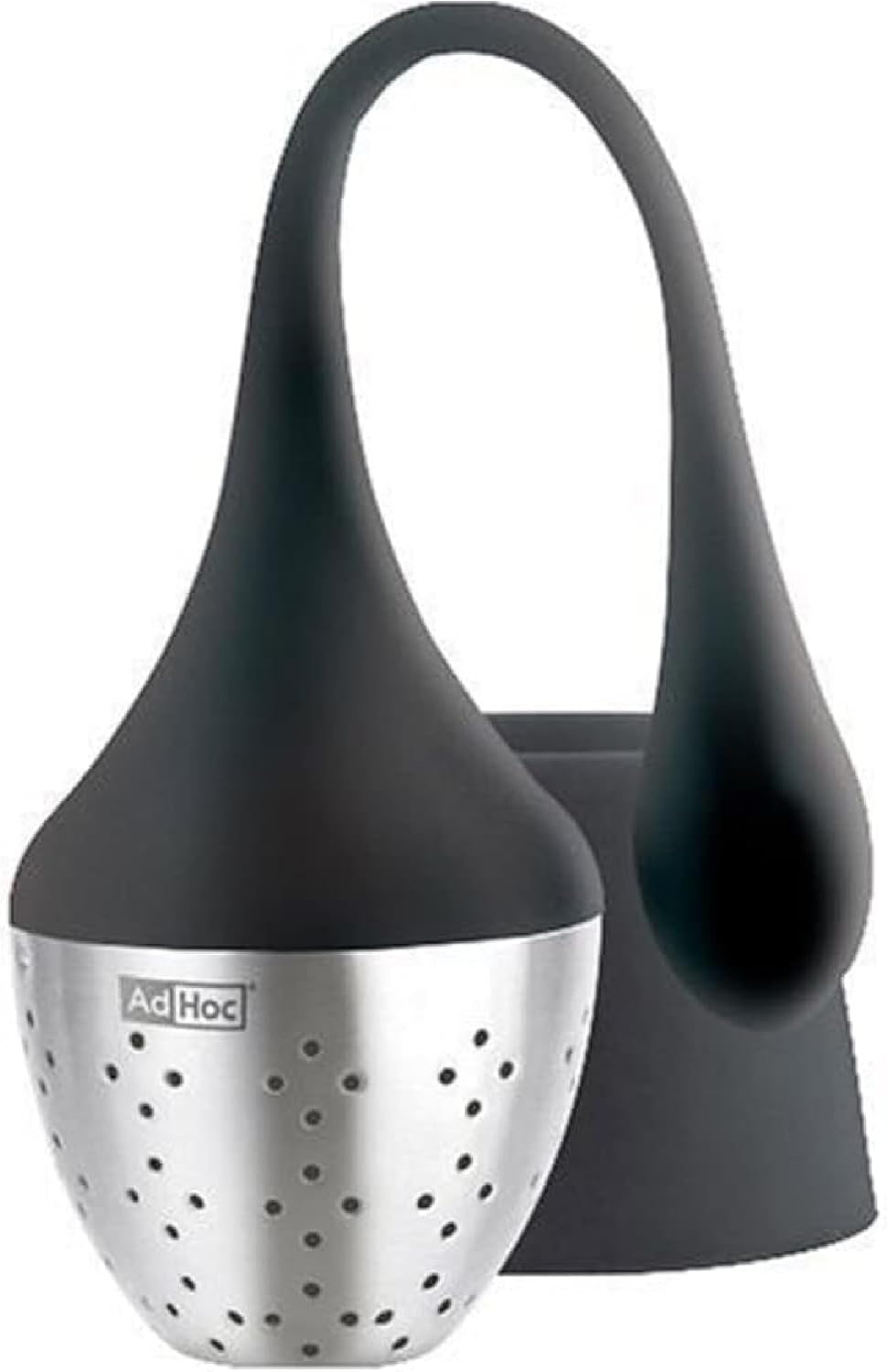 AdHoc Hangtea Infuser Black - Tea Infuser Kitchen Accessory - Dishwasher-Safe Metal Strainer for Fruit & Other Teas - Stainless Steel Diffuser with Silicone Arm - Essential Filter for Tea