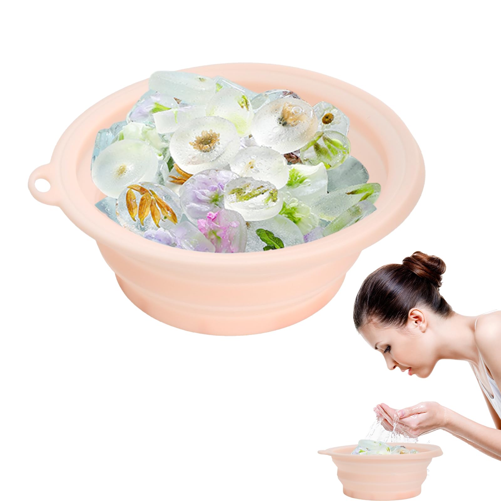 Bol pour Le Visage, Bol en Silicone pour Le Visage avec Bac à Glaçons Intégré, Lavabo Pliable, Bol Plongeant Portable, À Suspendre, Rose