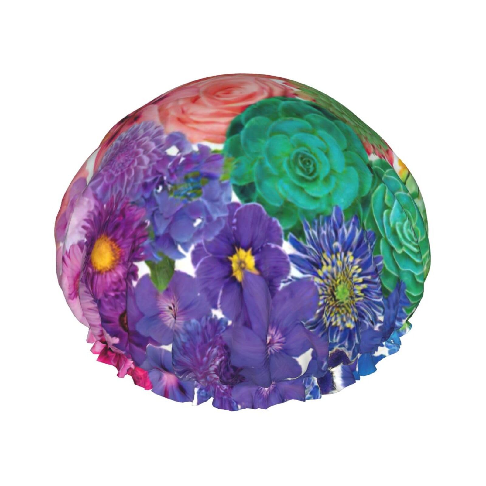 Gorros de ducha con estampado de flores de arcoíris para mujer, gorro de ducha reutilizable, gorro de pelo para ducha, gorro de ducha lindo antideslizante, regalo de vacaciones