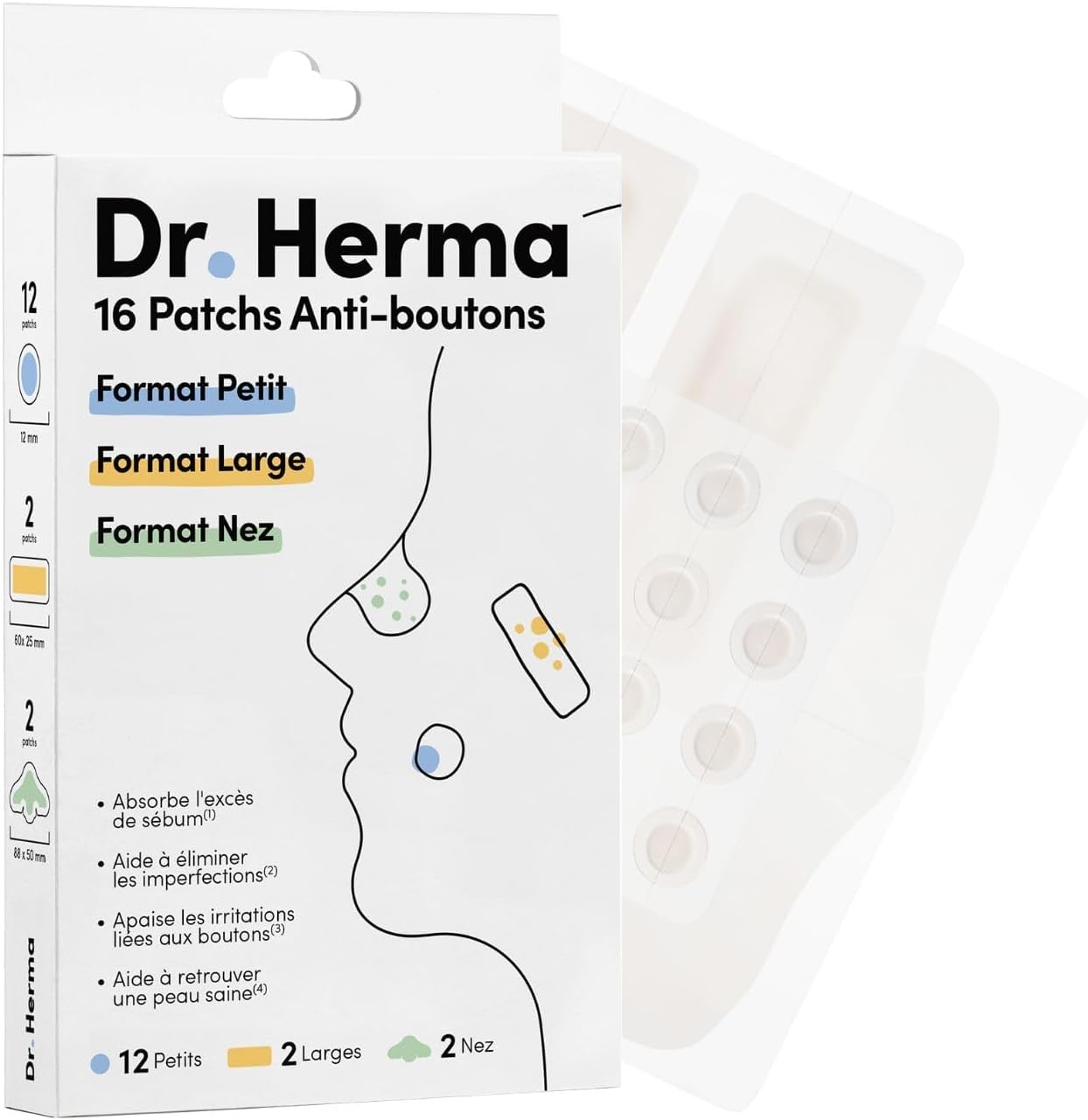 Dr. Herma - 16 Parches Anti Acné Invisible Multi Formato - Resultados en 6 a 8 horas - Probado bajo control dermatológico - Ácido Salicílico, Hidrocoloides, Aceite de Árbol de Té