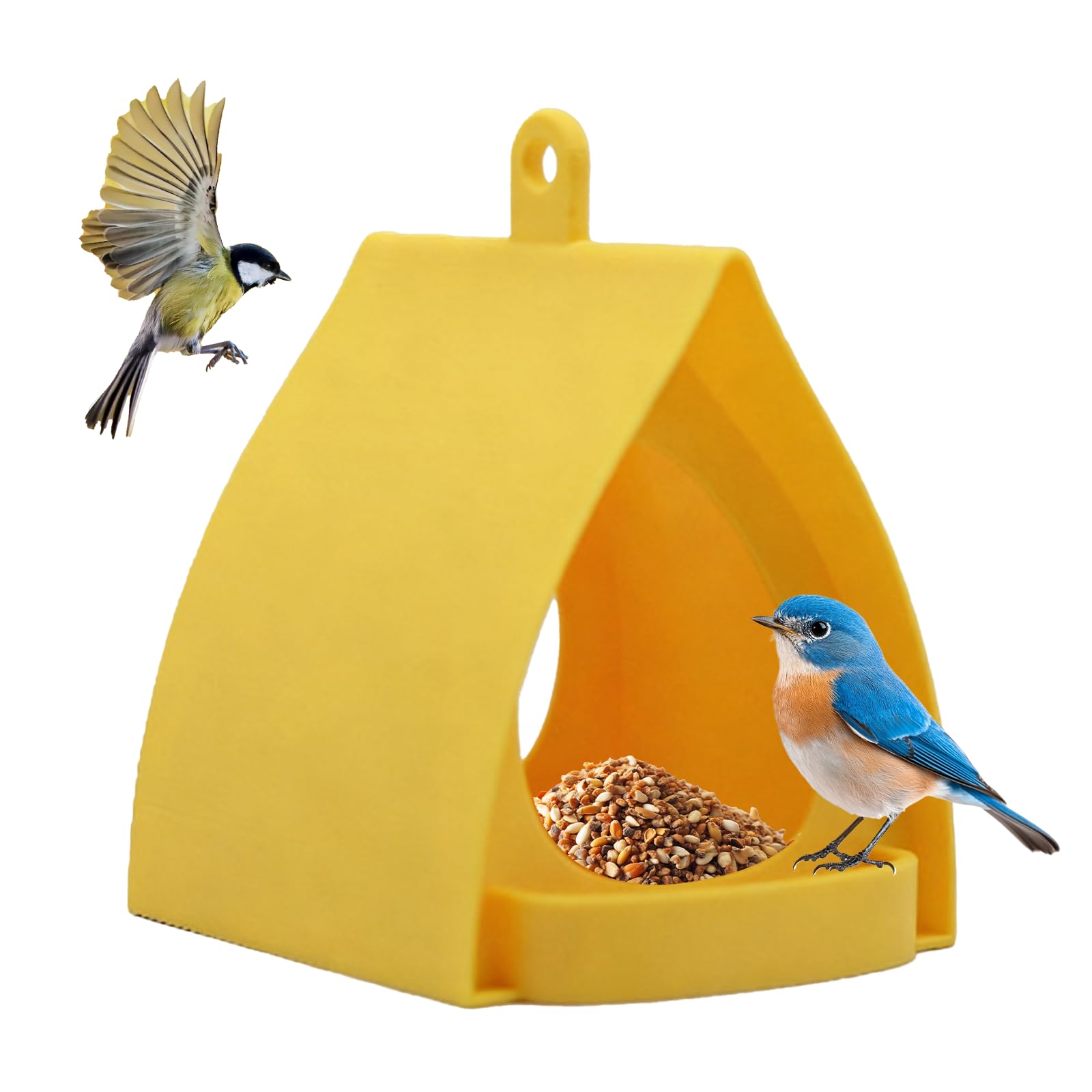 Bird Feeders Hanging Station, With Rain-Resistant Roof Bird Feeding Stations, Birds Feeder House, Open Design Hanger With Top Hook, Wild Bird Feeders for Outdoors Garden Backyard, Terrace (Yellow)