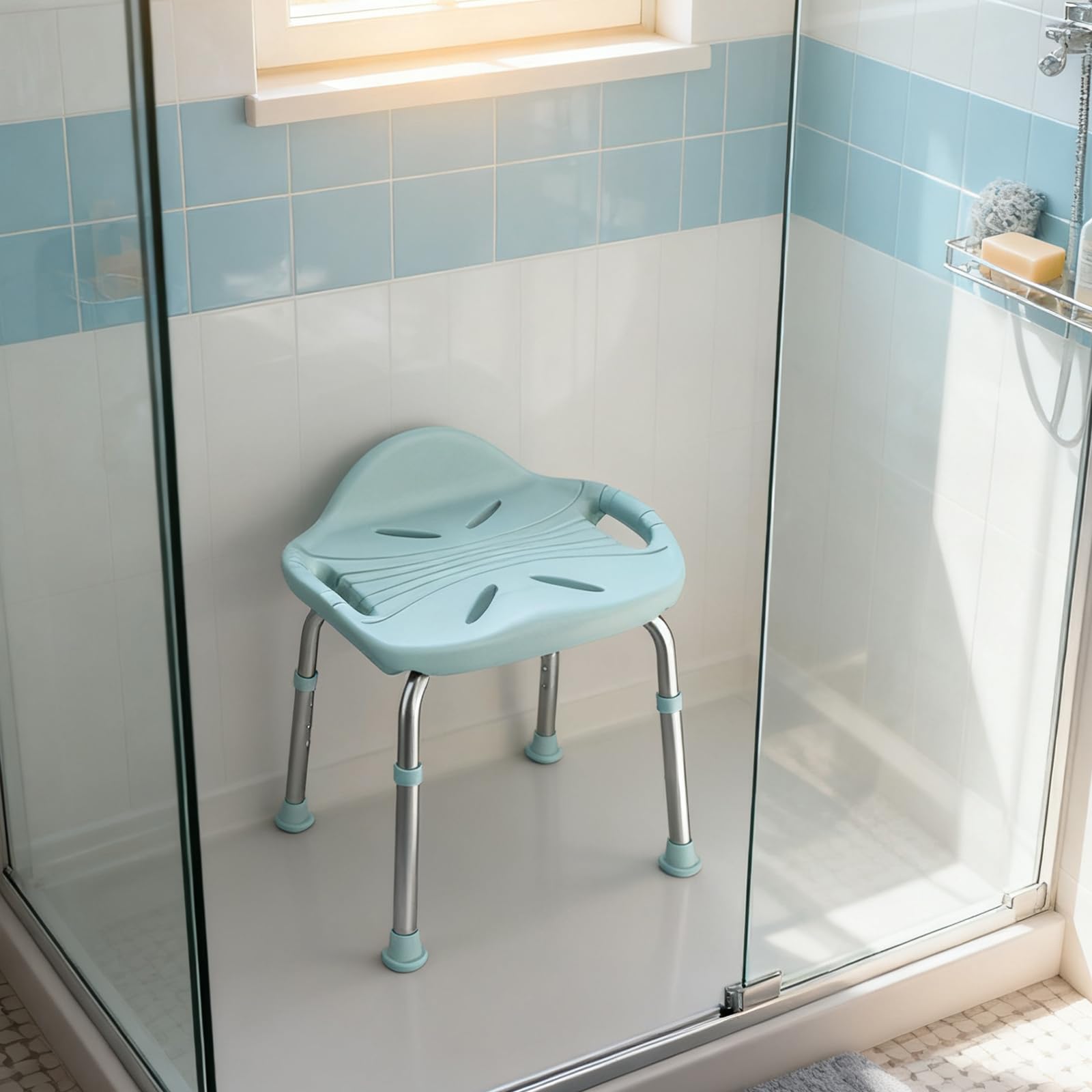 Taboret prysznicowy dla seniorów, obciążenie 150 kg, lekki aluminiowy taboret łazienkowy z regulacją wysokości, krzesło prysznicowe z antypoślizgowymi gumowymi nóżkami, małe oparcie i