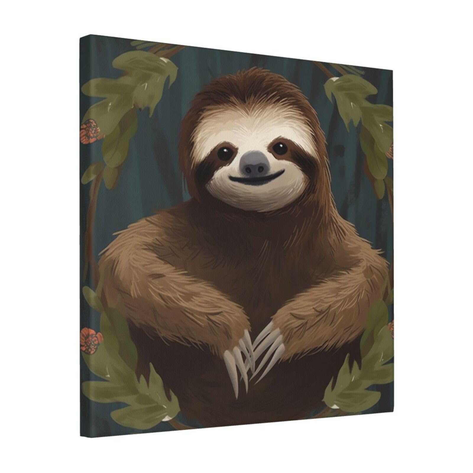KLOPH Sloth Canvas Wall Art for Living Room 16"x16" Modern Artwork Painting for Bathroom Hanging Canvas Prints Aesthetic Wallart for Bedroom Kitchen Office Wall Decor