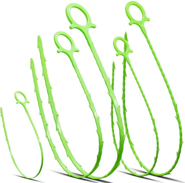 MUSMU 5 in 1 Drain Snake Hair Drain with 5 Packs Drain Auger Clog Remover Cleaning Tool (Green)