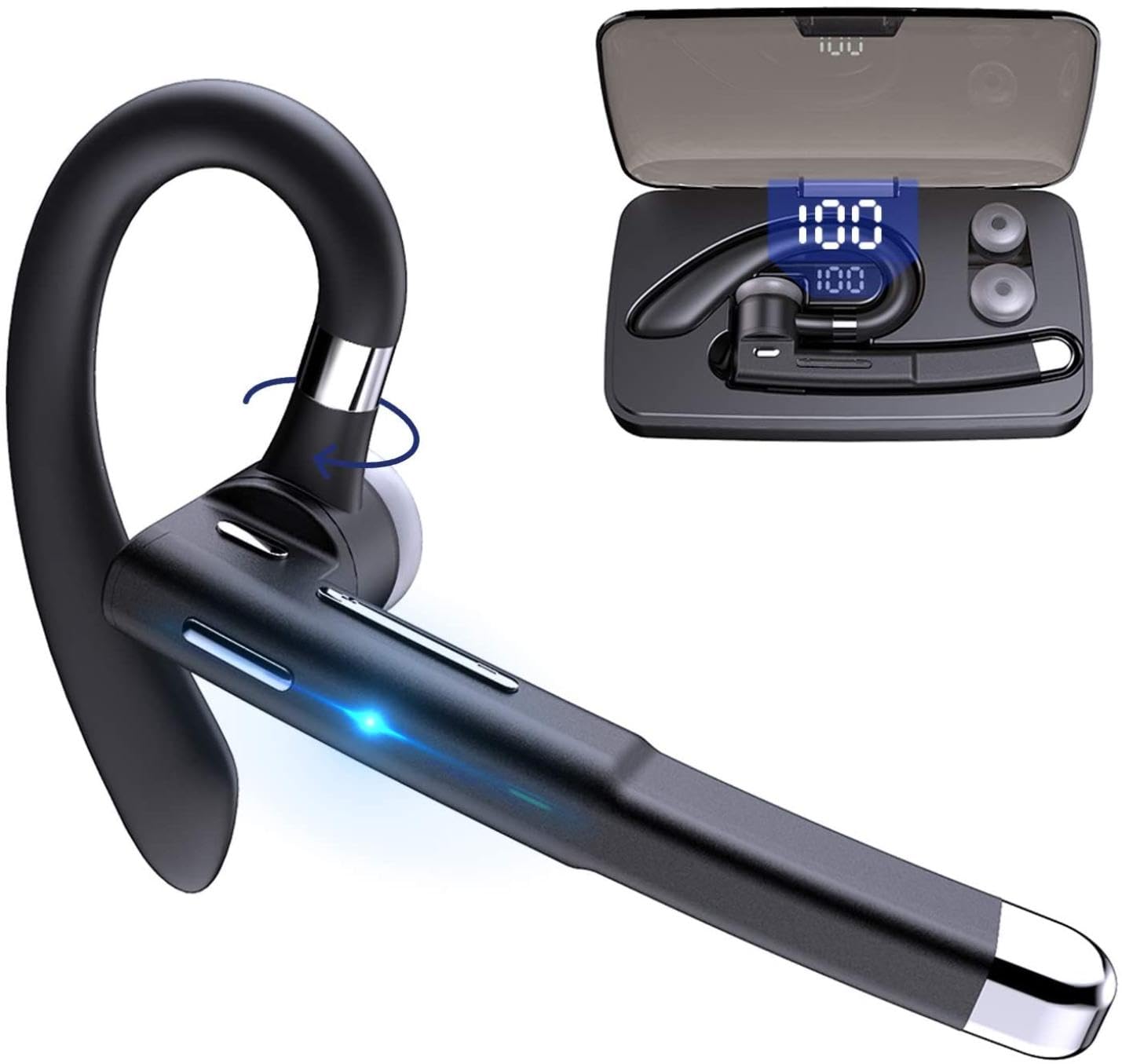 Wireless Earphone Ear-Hook Headphone Boom Mic Compatible with iPhone 16/Plus/Pro/Pro Max, Handsfree Single Headset Over The Ear Earbud