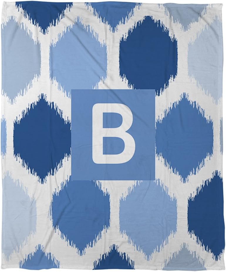 Manual Woodworkers & Weavers Coral Fleece Throw, 60 by 80-Inch, Monogrammed Letter B, Blue Batik