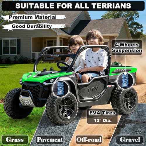 Image of NEWQIDA 2 Seater Kids UTV 24V Ride on Toy for Kids 3-8 Side by Side, Green