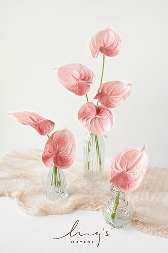 Miniatura 2 de Ling's Moment Plantas artificiales de anturio, 8 piezas de flores de relleno de seda Shabby Blush, tallos de vegetación sintética rosa para ramos de