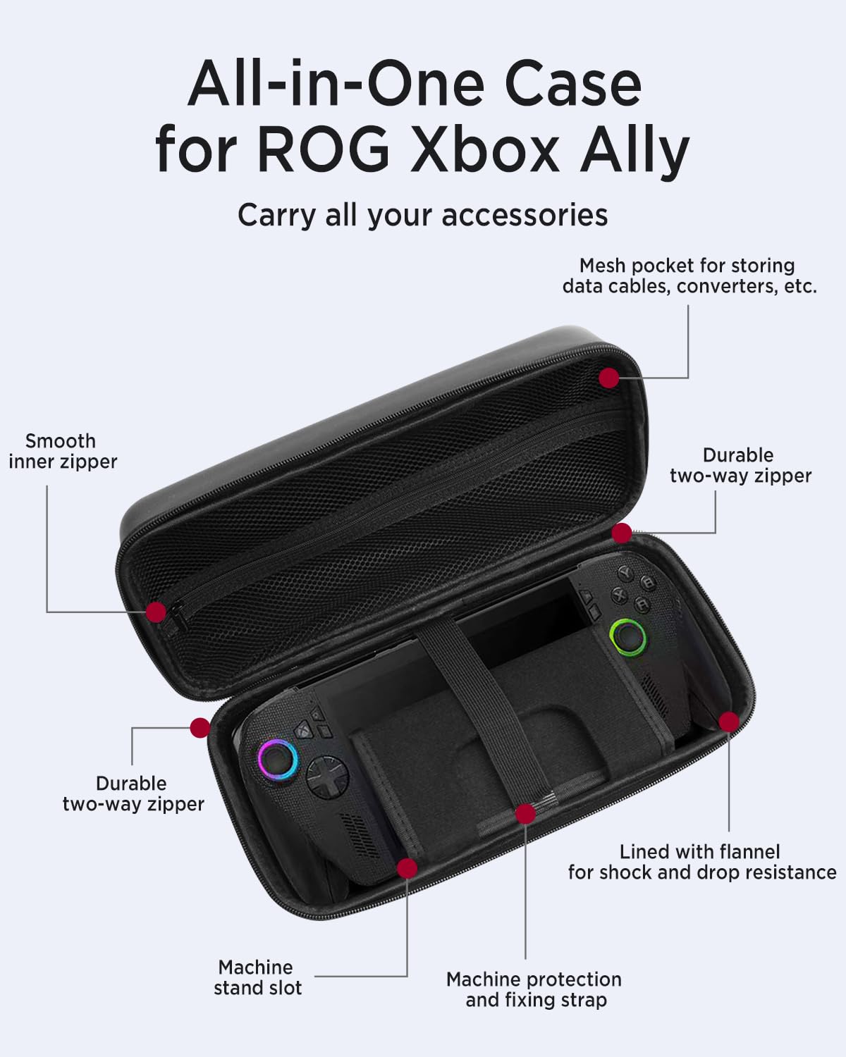 Custodia Miimall In PU Per Asus Rog Ally X | Cover Rigida Antipolvere Con Cerniera E Organizer Da Viaggio - 2