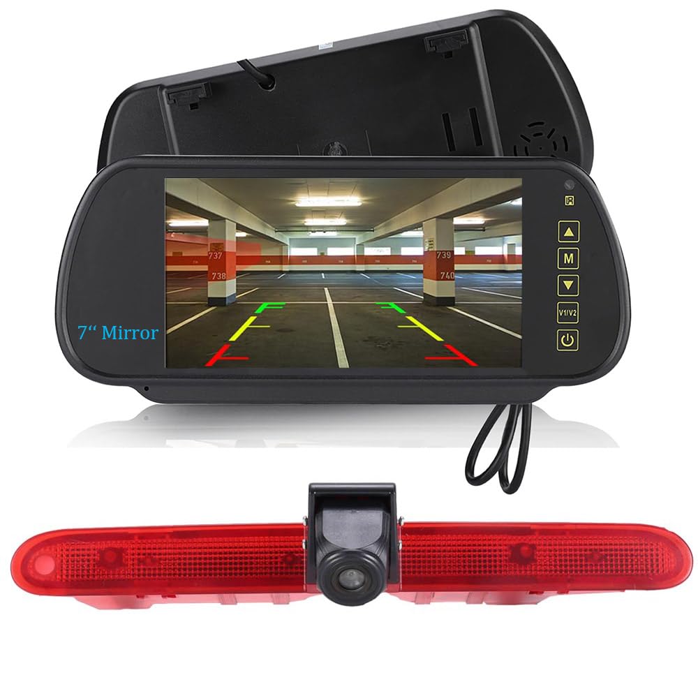 Caméra de recul HD pour feu stop avec moniteur de rétroviseur de 7 pouces, vision nocturne, caméra de recul de rechange pour Fiat E-Doblo 2022/Peugeot Partner 2 II Tepee Rifter/Citroën Berlingo 3 III