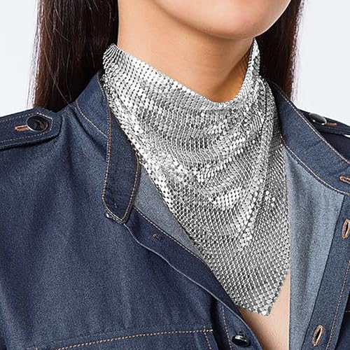 TINAYAUE Shiny Sequins Scarf Women's Punk Necklace Personality Street Bling Bib Accessories for Disco Party Nightclub Fashion Show2