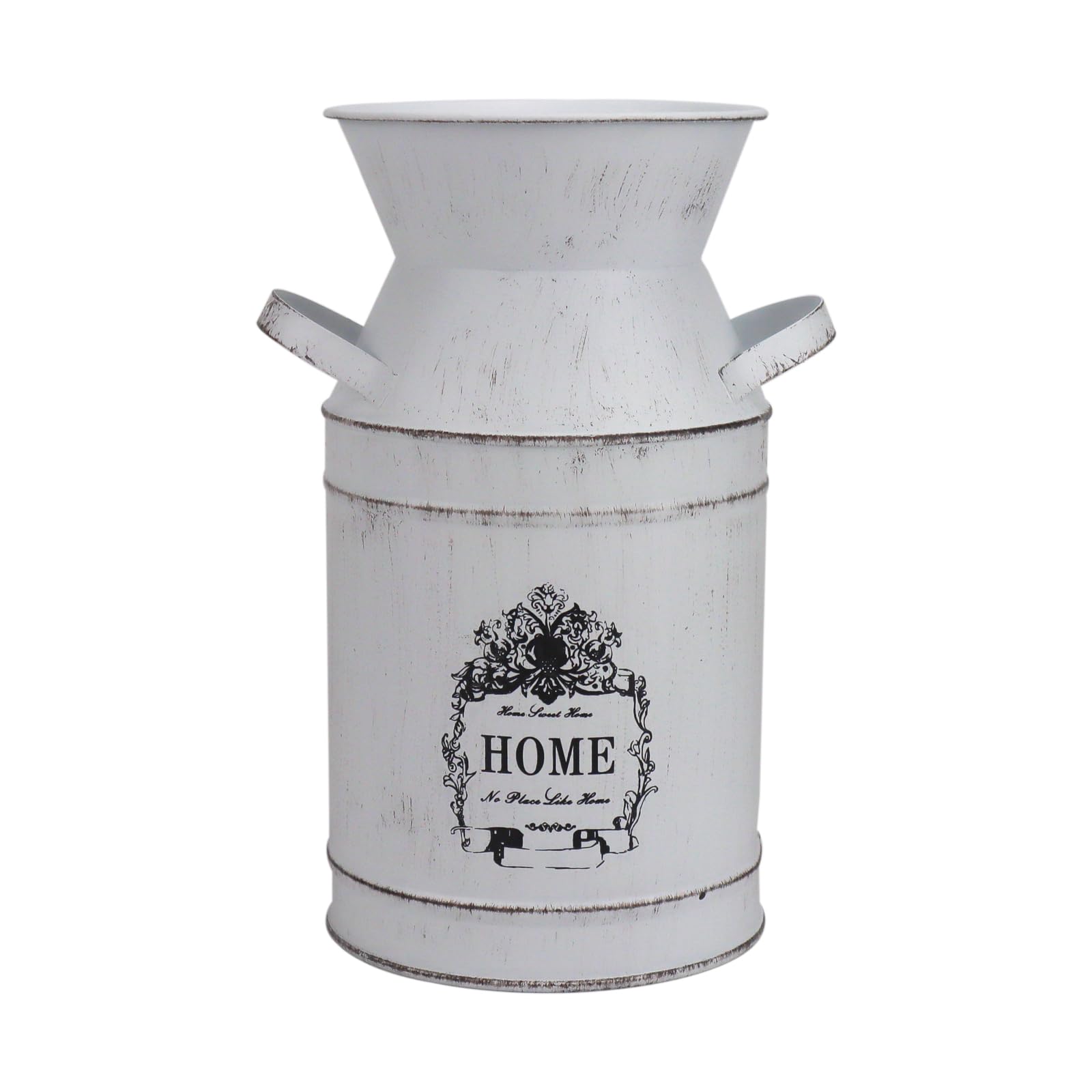 7.5" High Rustic Decorative Vase with Greetings, Galvanized Metal Milk Can Country Jug for Living Room, Bedroom, Kitchen, Office (Offwhite)