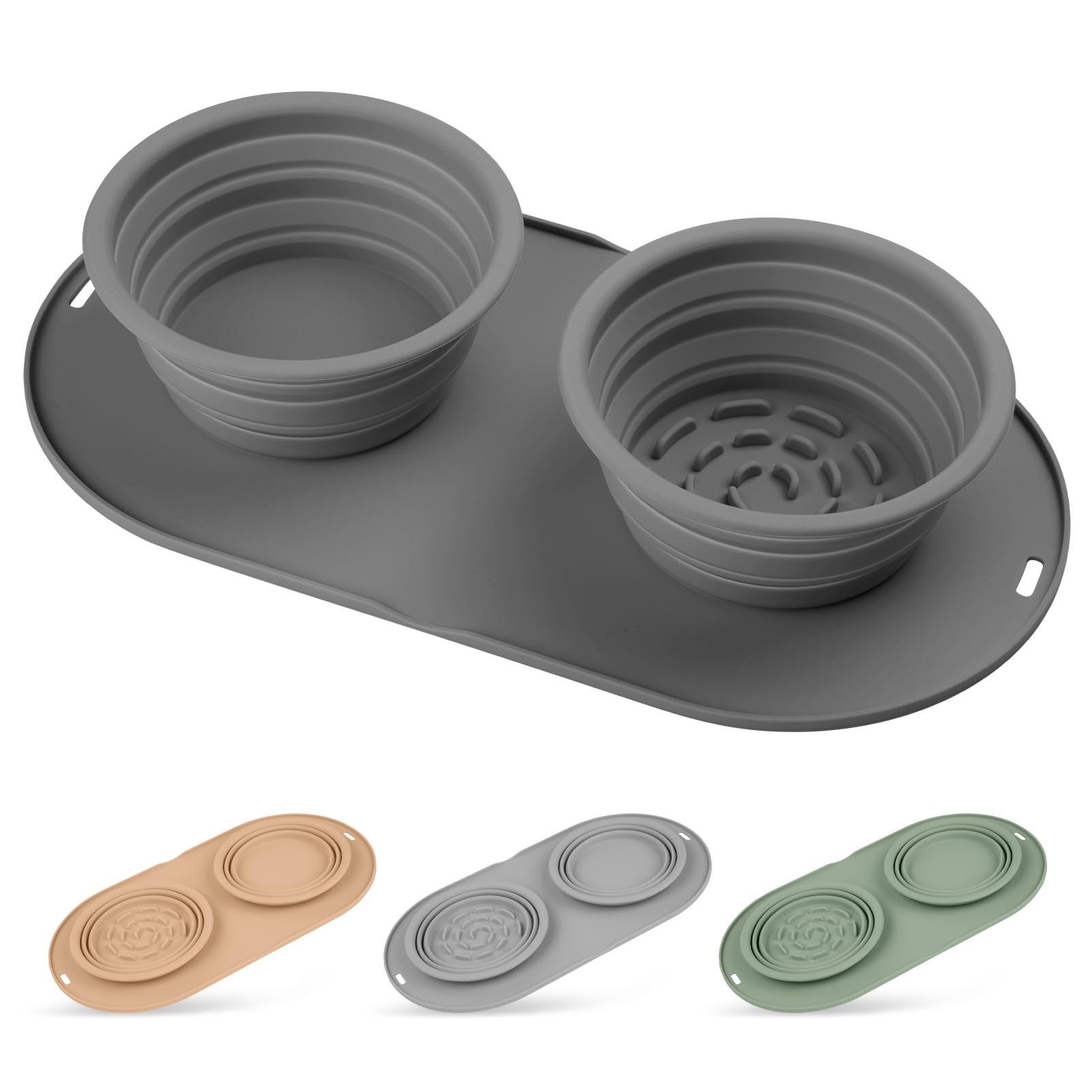 Puppy Dog Bowl,Travel Bowls Dog Food Bowls&Dog Water Bowls,No Spills,Collapsible Double Bowl,Suitable for Small and Medium Sized Dogs(Dark Grey)