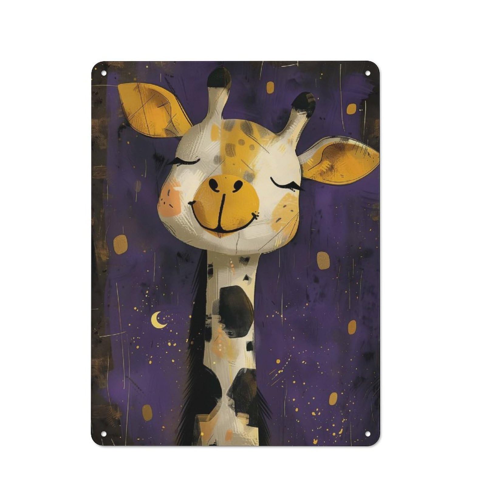 Junmoney Whimsical Giraffe Artwork Metal Wall Art Sign 40X30cm, Old Fashioned Nostalgic Wall Art For Living Room, Hallway, Kitchen Or Cafe
