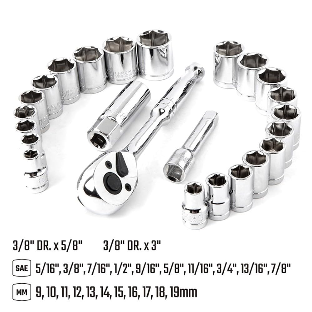 WORKPRO WP202541 3/8'’ CR-V 24 Parça Metrik/İnç Ağır Hizmet Lokma Takımı