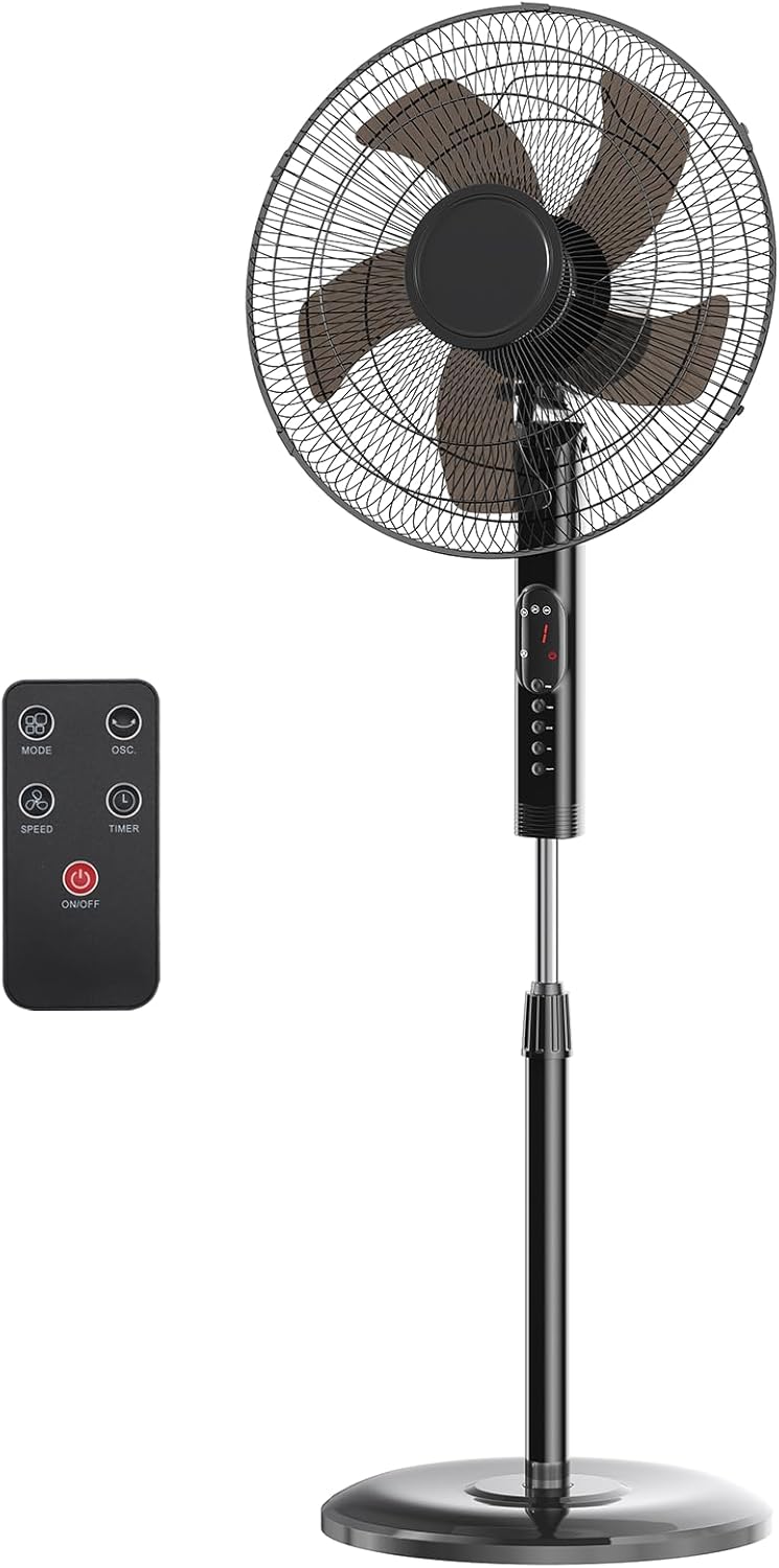 NEWBULIG 17" Pedestal Fans with Remote, Oscillating Standing Fan with 3 Speed & 3 Model, Quiet Timer Floor Fan for Indoor, Bedroom, Living Room, Office, Adjustable Height & Tilt Head, Easy Assembly