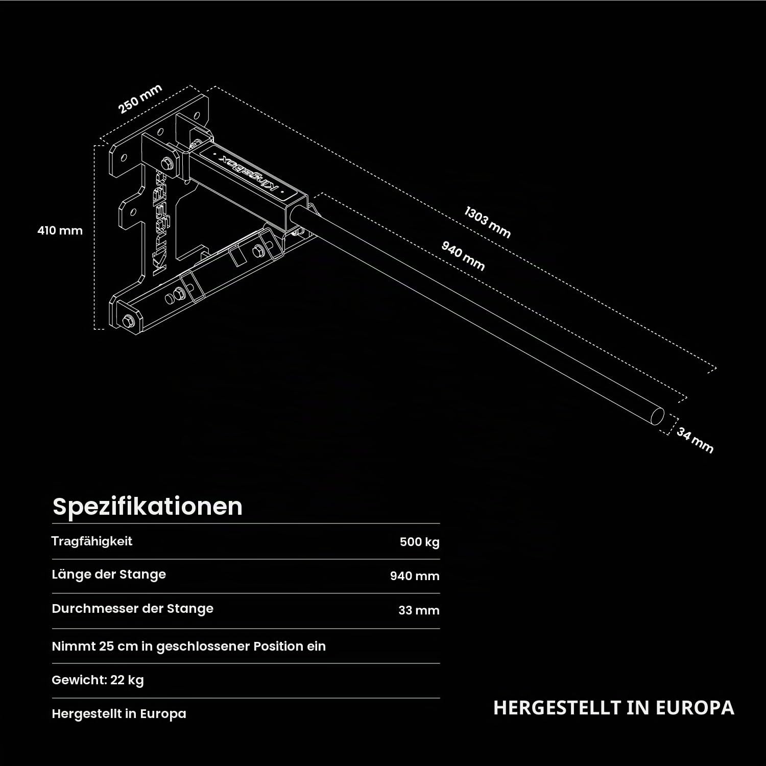 KingsBox 3 Seconds Klimmzugstange zur Wandmontage Drinnen/Draußen – Europäische Qualität, 500 kg Tragkraft, Ideal für das Heim-Fitnessstudio – Ideal für Muscle-Up, Entwicklung eines Starken Körpers