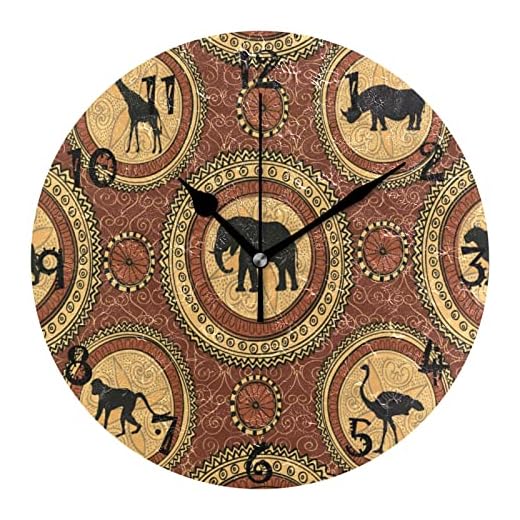Sawhonn Vintage Indien elefant djur väggklocka tyst icke-tickande batteridrivna runda klockor för pojkar flickor hem rum sovrum barn