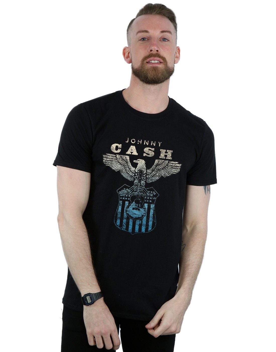 Johnny Cash Men's Distressed Eagle T-Shirt Black Medium
