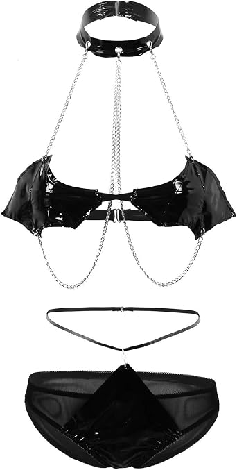 Amazon.com: Freebily - Conjunto de lencería para mujer, diseño de alas de  diablo, con cuello halter y cadenas de metal, talla única , Negro : Ropa,  Zapatos y Joyería