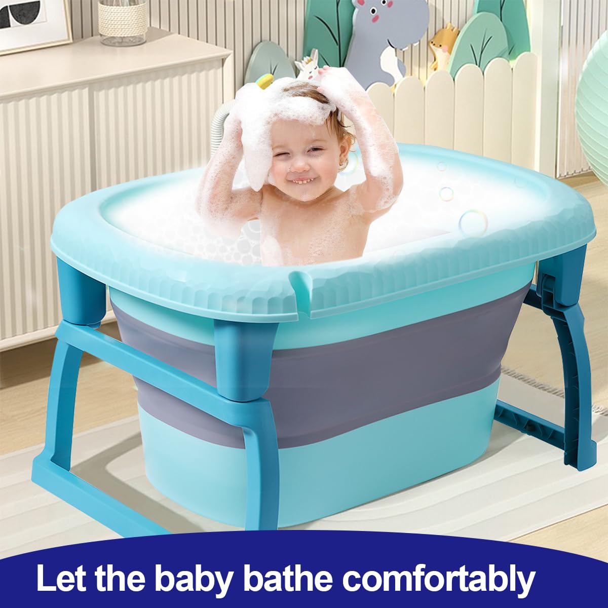 K IKIDO Bañera grande plegable para bebés de 0 a 72 meses Capazo ergonómico (324-azul)