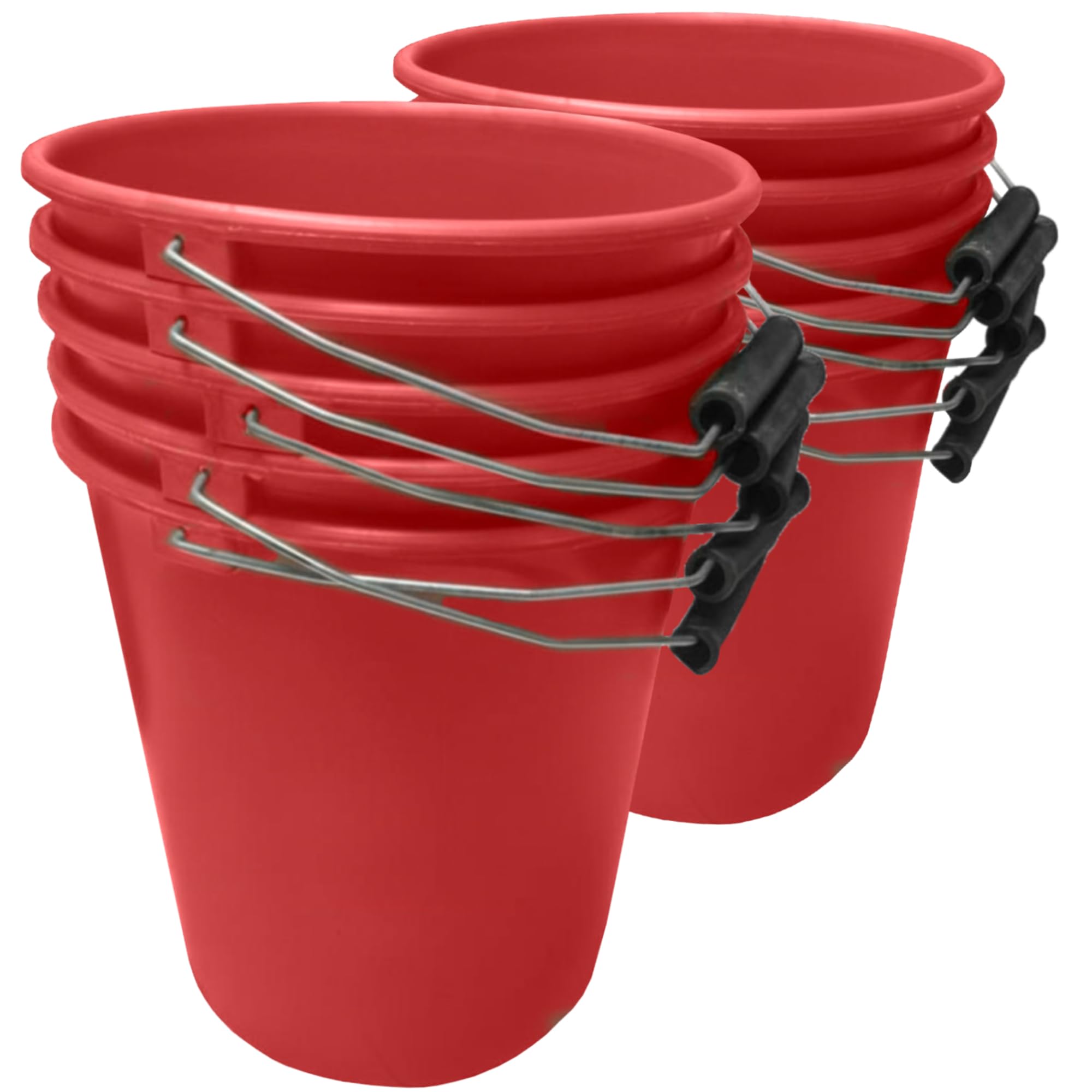 Pack of 10 Red Plastic Calf 1 GAL Bucket, Heavy Duty with Metal Handle 5L Animal Feed Water Buckets