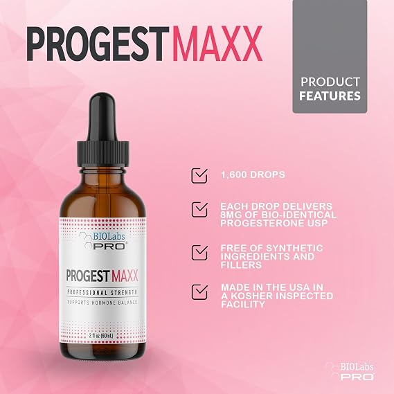 BIOLABS PRO Progest MAXX Progesterone Oil, Natural Bioidentical Progesterone for Women, Hot Flashes & Menopause Support, 2oz Bottle - Six Month Supply