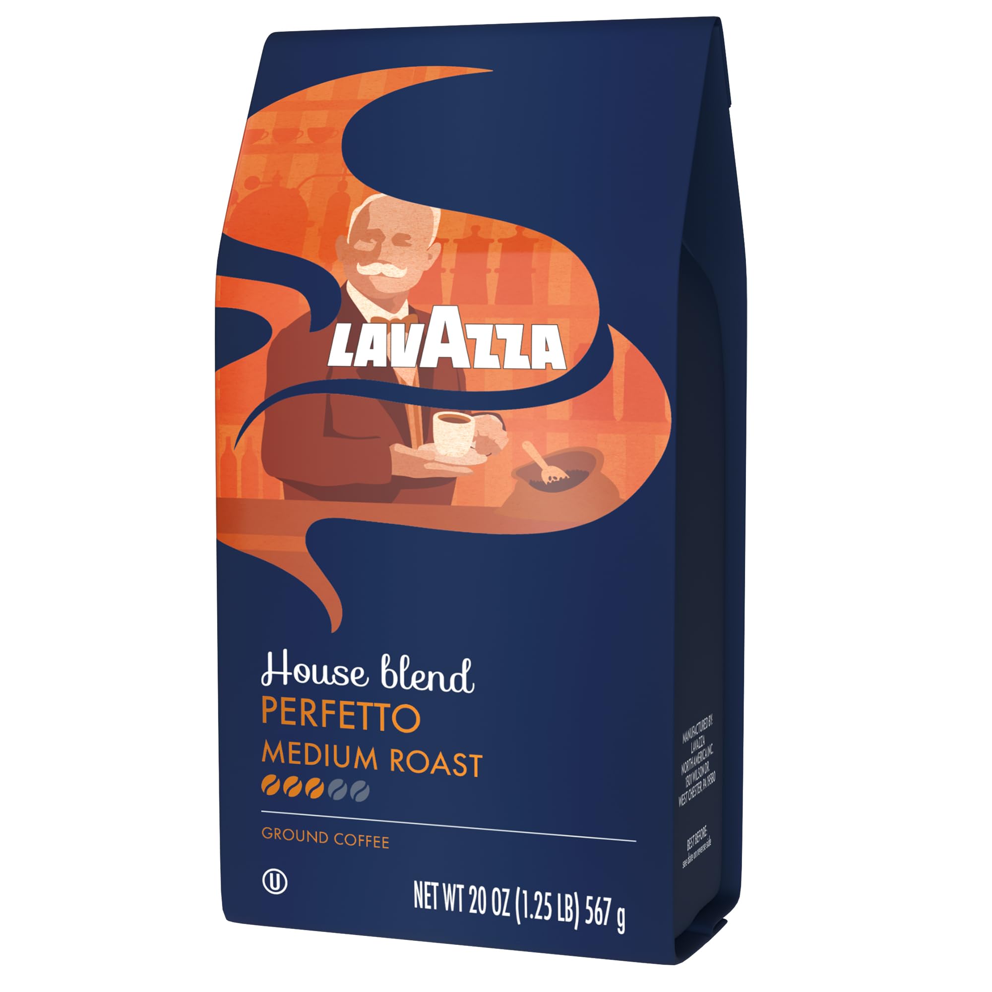 Lavazza Perfetto Ground Coffee Blend, Dark Roast, 20 Ounce Authentic Italian, Gluten Free, Blended And Roated in Italy, Value Pack, Caramel flavor with Dark and Velvety Texture