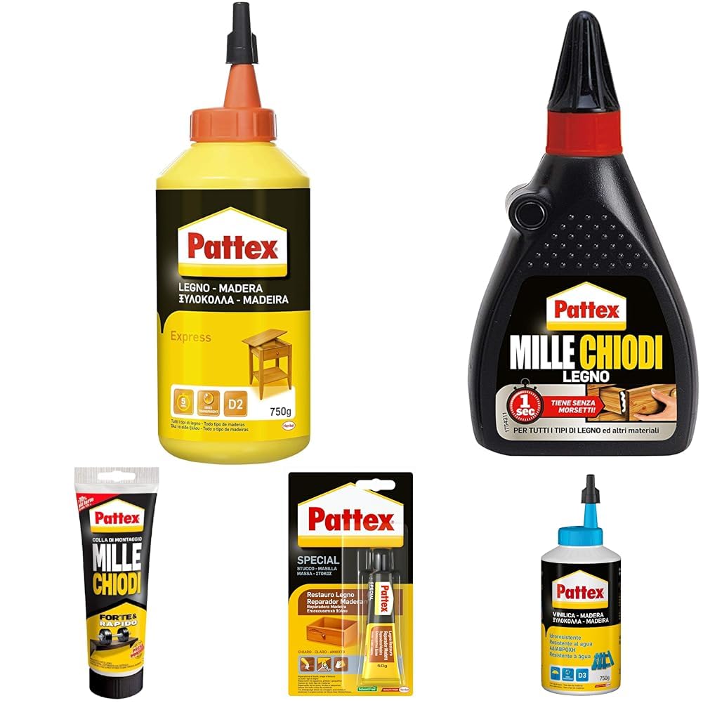 Pattex Colla Vinilica Express colla per legno ad incollaggio rapido, adesivo acetovinilico per montaggi, assemblaggi e laminature su legno, colla bianca, 1x750g