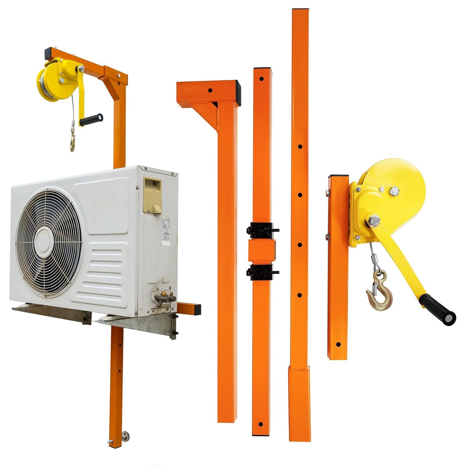 SDdPulse Air Conditioner Installation Lifting Tool with Folding Crane Bracket, Special Hanger, Pulley, and 15M Rope for Easy Outdoor Setup,Orange